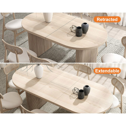 HMR Japandi Oval Extendable Dining Table - Whitewash, 79"-94" (seats 6-10)