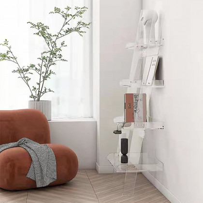 HMR - 4-Shelf Ladder Bookshelf Modern Bookshelf Acrylic Clear Ladder Bookcase