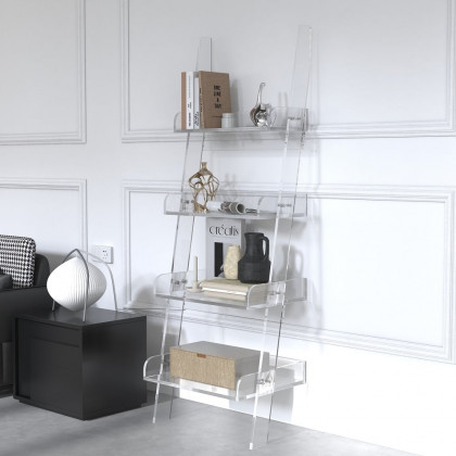 HMR - 4-Shelf Ladder Bookshelf Modern Bookshelf Acrylic Clear Ladder Bookcase