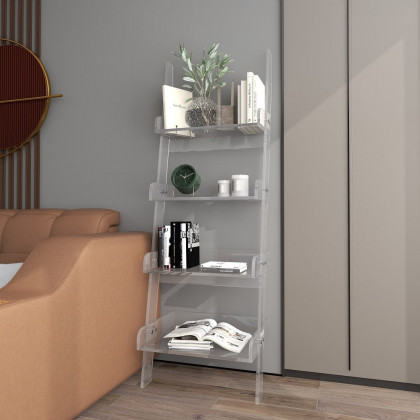 HMR - 4-Shelf Ladder Bookshelf Modern Bookshelf Acrylic Clear Ladder Bookcase