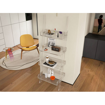 HMR - 4-Shelf Ladder Bookshelf Modern Bookshelf Acrylic Clear Ladder Bookcase