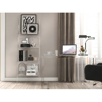 HMR - 4-Shelf Ladder Bookshelf Modern Bookshelf Acrylic Clear Ladder Bookcase