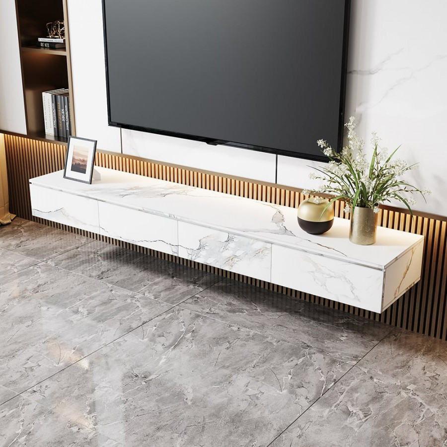 HMR - Floating TV Stand Marble Veneer Wall-Mount Media Console with Storage for TVs up to 85"