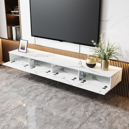 HMR - Floating TV Stand Marble Veneer Wall-Mount Media Console with Storage for TVs up to 85"