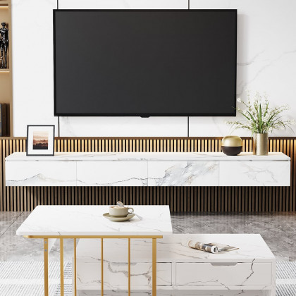 HMR - Floating TV Stand Marble Veneer Wall-Mount Media Console with Storage for TVs up to 85"