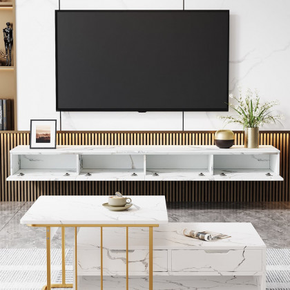 HMR - Floating TV Stand Marble Veneer Wall-Mount Media Console with Storage for TVs up to 85"