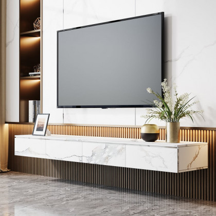 HMR - Floating TV Stand Marble Veneer Wall-Mount Media Console with Storage for TVs up to 85"