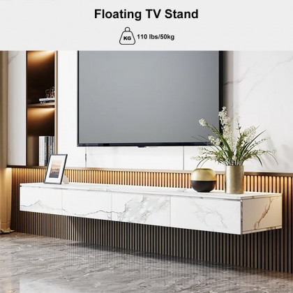 HMR - Floating TV Stand Marble Veneer Wall-Mount Media Console with Storage for TVs up to 85"