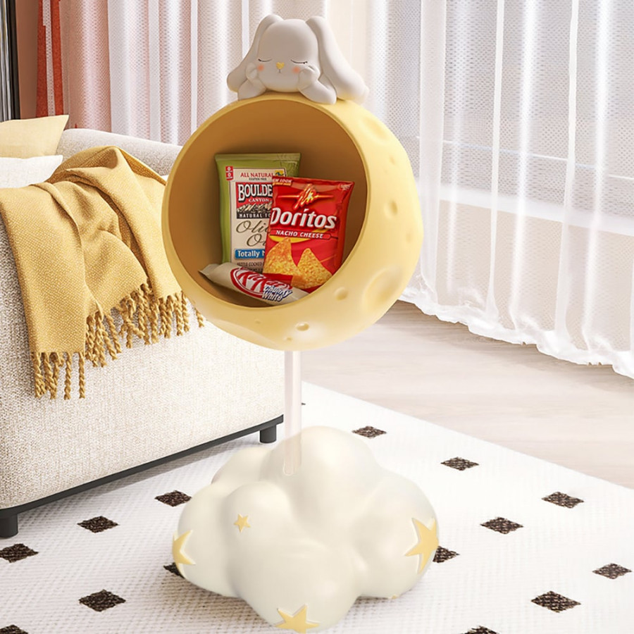 HMR - Cute Flying Rabbit Side Table with Open Storage Floor Resin Bunny End Table