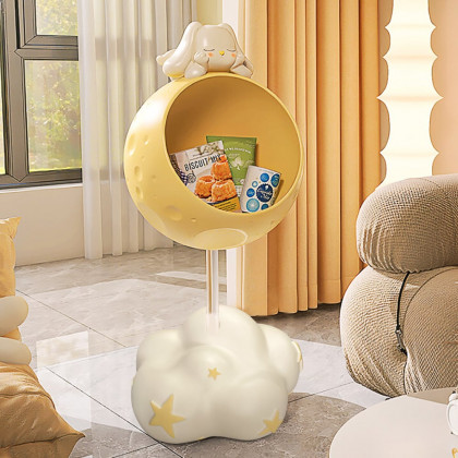 HMR - Cute Flying Rabbit Side Table with Open Storage Floor Resin Bunny End Table