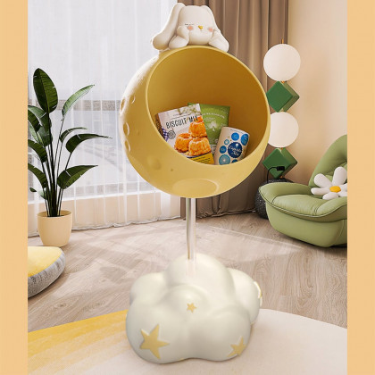 HMR - Cute Flying Rabbit Side Table with Open Storage Floor Resin Bunny End Table