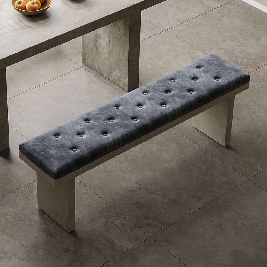 HMR - Upoak Series 59" Farmhouse Modern Dining Bench with Velvet Upholstery Gray