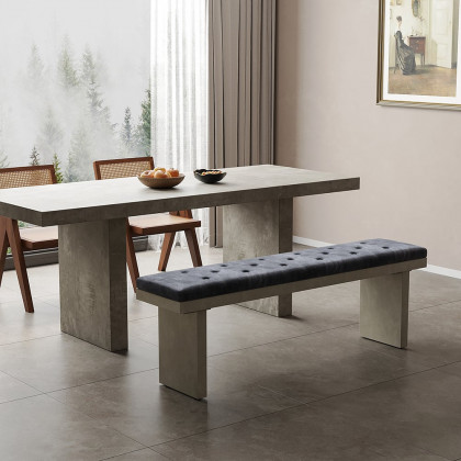 HMR - Upoak Series 59" Farmhouse Modern Dining Bench with Velvet Upholstery Gray