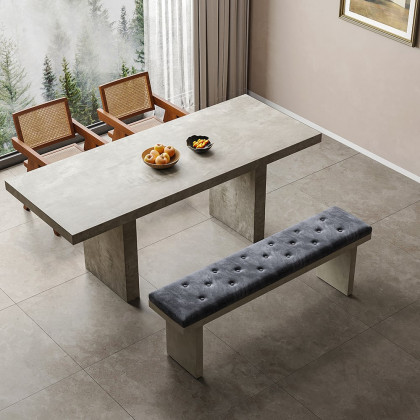 HMR - Upoak Series 59" Farmhouse Modern Dining Bench with Velvet Upholstery Gray