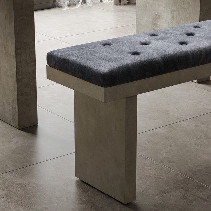 HMR - Upoak Series 59" Farmhouse Modern Dining Bench with Velvet Upholstery Gray