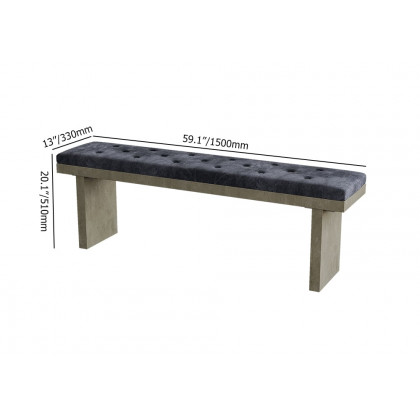 HMR - Upoak Series 59" Farmhouse Modern Dining Bench with Velvet Upholstery Gray