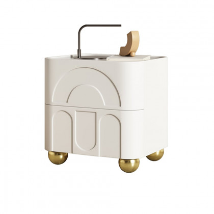 HMR - Modern White Smart Nightstand with Wireless Charger & Sintered Stone Top Bedside Table