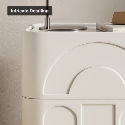 HMR - Modern White Smart Nightstand with Wireless Charger & Sintered Stone Top Bedside Table