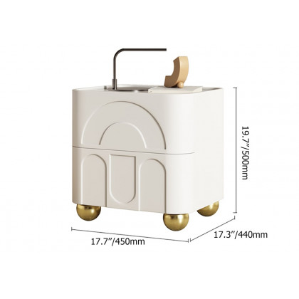 HMR - Modern White Smart Nightstand with Wireless Charger & Sintered Stone Top Bedside Table