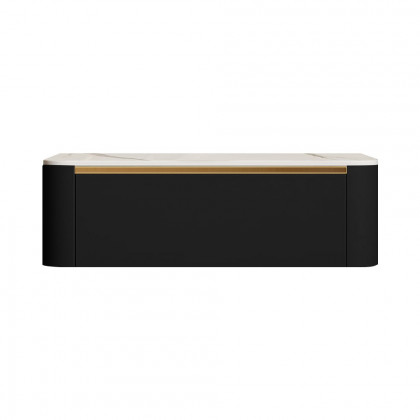 HMR Modern Floating Nightstand 1 Drawer Bedside Table with Sintered Stone Top - Black, Set Of 2