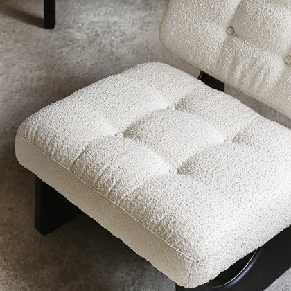 HMR - Japandi Boucle Lounge Chair White & Black Accent Chair Ash Wood Upholstery