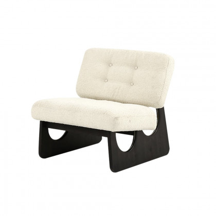 HMR - Japandi Boucle Lounge Chair White & Black Accent Chair Ash Wood Upholstery