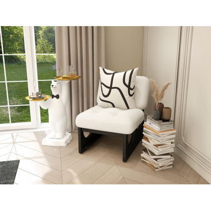HMR - Japandi Boucle Lounge Chair White & Black Accent Chair Ash Wood Upholstery