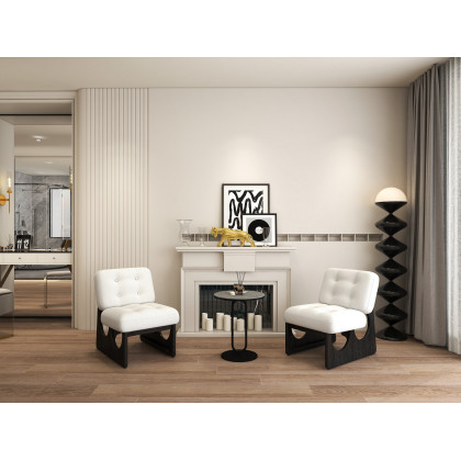 HMR - Japandi Boucle Lounge Chair White & Black Accent Chair Ash Wood Upholstery