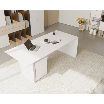 HMR Modern Wooden Desk Home Office Desk & Home Office Chair Set Adjustable Height - White, 70.9"L x 31.5"W x 29.5"