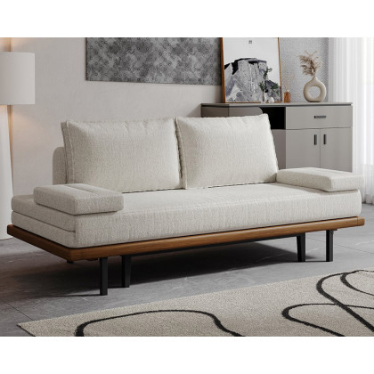 HMR 79" Queen 3-Seater Linen Convertible Futon Bed with Pillows - White