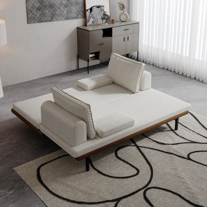 HMR 79" Queen 3-Seater Linen Convertible Futon Bed with Pillows - White