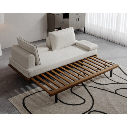 HMR 79" Queen 3-Seater Linen Convertible Futon Bed with Pillows - White