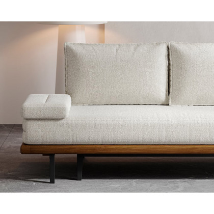 HMR 79" Queen 3-Seater Linen Convertible Futon Bed with Pillows - White