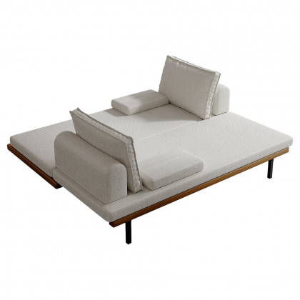 HMR 79" Queen 3-Seater Linen Convertible Futon Bed with Pillows - White