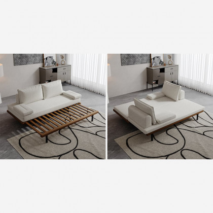 HMR 79" Queen 3-Seater Linen Convertible Futon Bed with Pillows - White