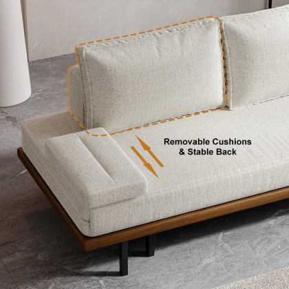 HMR 79" Queen 3-Seater Linen Convertible Futon Bed with Pillows - White