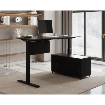 HMR Modern L-Desk Adjustable Electric Standing Desk & Office Chair Set - Black, Right Hand