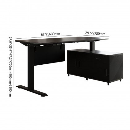 HMR Modern L-Desk Adjustable Electric Standing Desk & Office Chair Set - Black, Right Hand