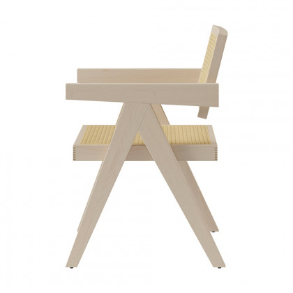 HMR Archic Japandi Bleached Wood Rattan Dining Chair with Solid Wood Frame - Washed White, Without Upholstery, 2-Pieces