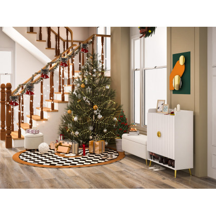 HMR - Modern Bedroom Boucle White Bench Upholstered Ottoman with Storage & Gold Legs