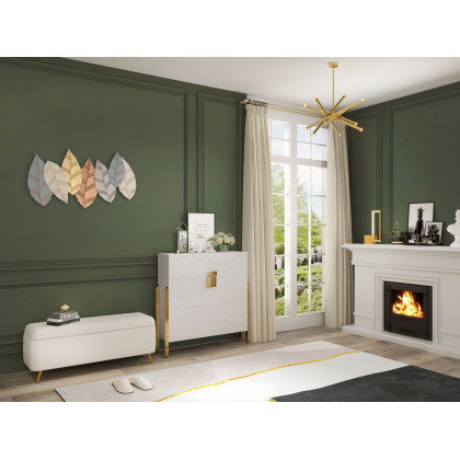 HMR - Modern Bedroom Boucle White Bench Upholstered Ottoman with Storage & Gold Legs