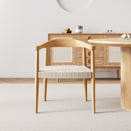 HMR Modern Wood Upholstery Dining Chair - Walnut, Basketweave, 2-Pieces