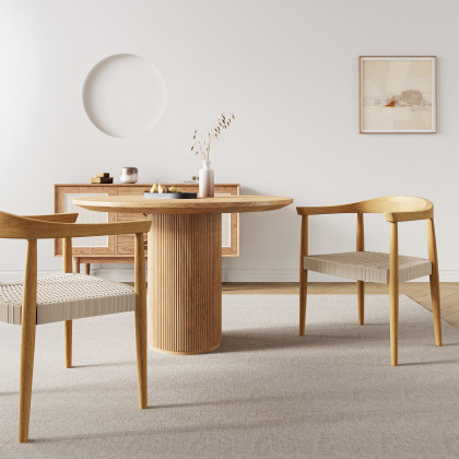 HMR Modern Wood Upholstery Dining Chair - Walnut, Basketweave, 2-Pieces