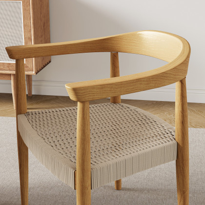 HMR Modern Wood Upholstery Dining Chair - Walnut, Basketweave, 2-Pieces