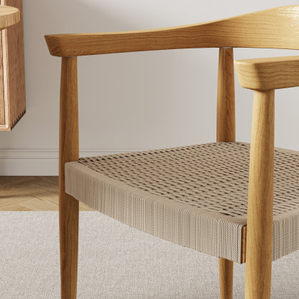 HMR Modern Wood Upholstery Dining Chair - Walnut, Basketweave, 2-Pieces