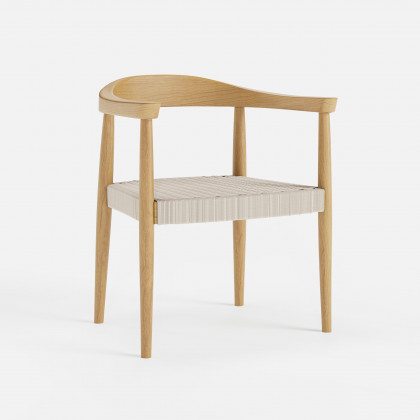 HMR Modern Wood Upholstery Dining Chair - Walnut, Basketweave, 2-Pieces