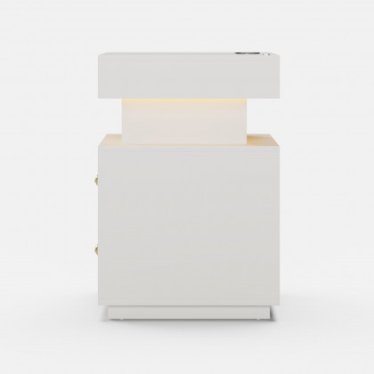 HMR Floating 3-Drawer LED Smart Nightstand with Light - White, Set Of 2