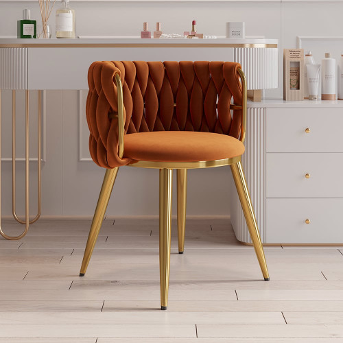 HMR Sweave Nordic Barrel Dining Chair with Velvet Upholstery (Set of 8) - Orange