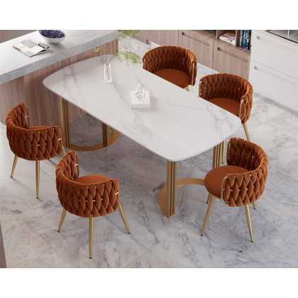 HMR Sweave Nordic Barrel Dining Chair with Velvet Upholstery (Set of 8) - Orange