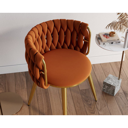 HMR Sweave Nordic Barrel Dining Chair with Velvet Upholstery (Set of 8) - Orange